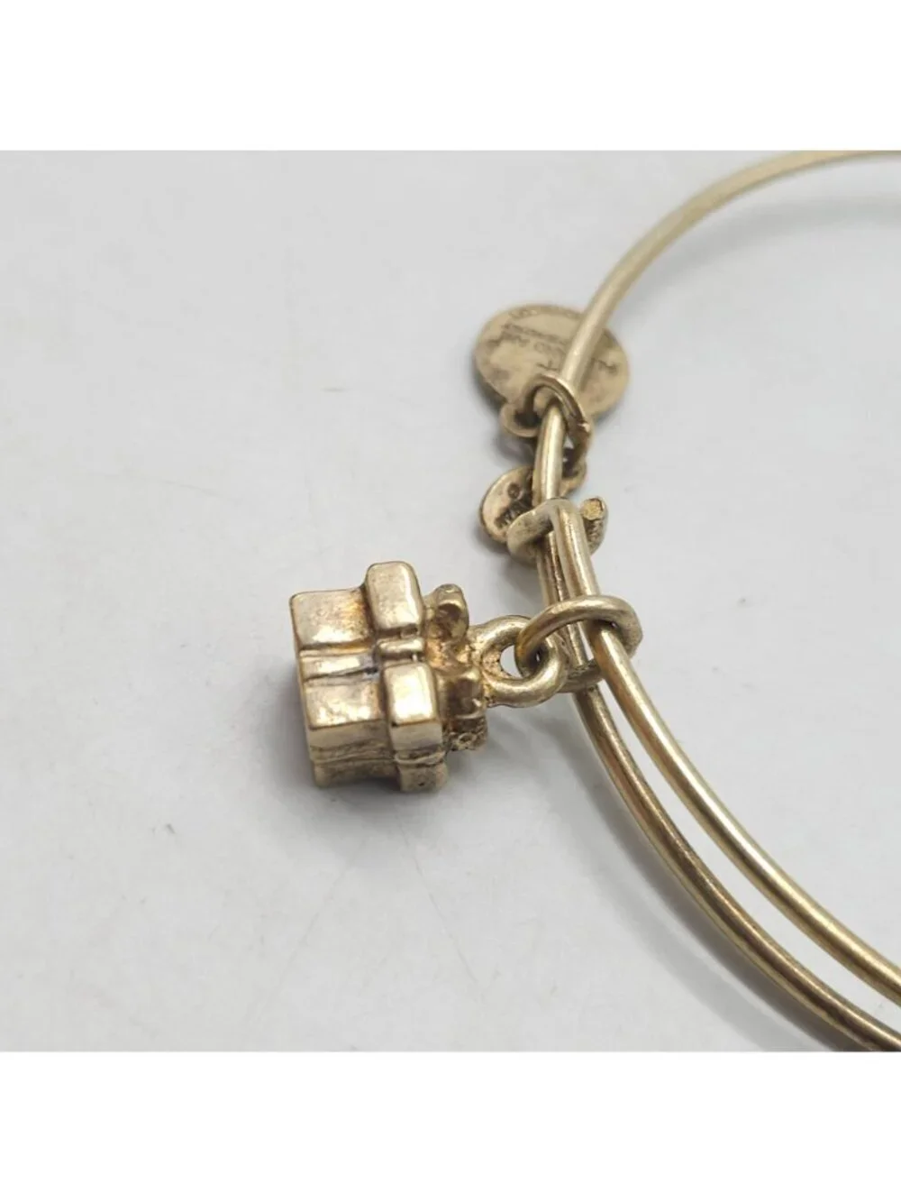 Alex And Ani Gold-Tone Gift Box Charm Bangle Bracelet Adjustable Womens Jewelry